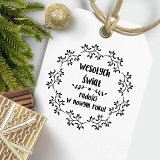 Drewniany stempel świąteczny, wianek z życzeniami