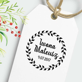 Wianuszek z liści – stempel ślubny, okrągły