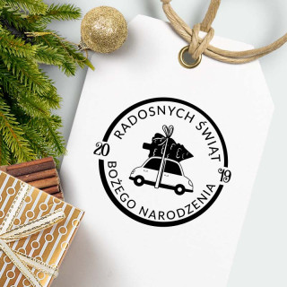 Choinka na aucie – stempel świąteczny, okrągły