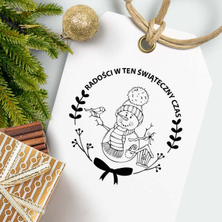 Radosny bałwanek – stempel świąteczny, okrągły
