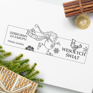 Bałwanek na łyżwach – stempel świąteczny, prostokątny