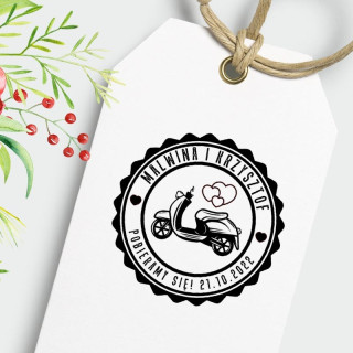 SKUTER serce – stempel ślubny, okrągły