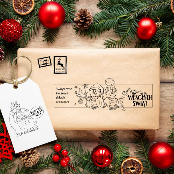 Dwa bałwanki – stempel świąteczny, prostokątny